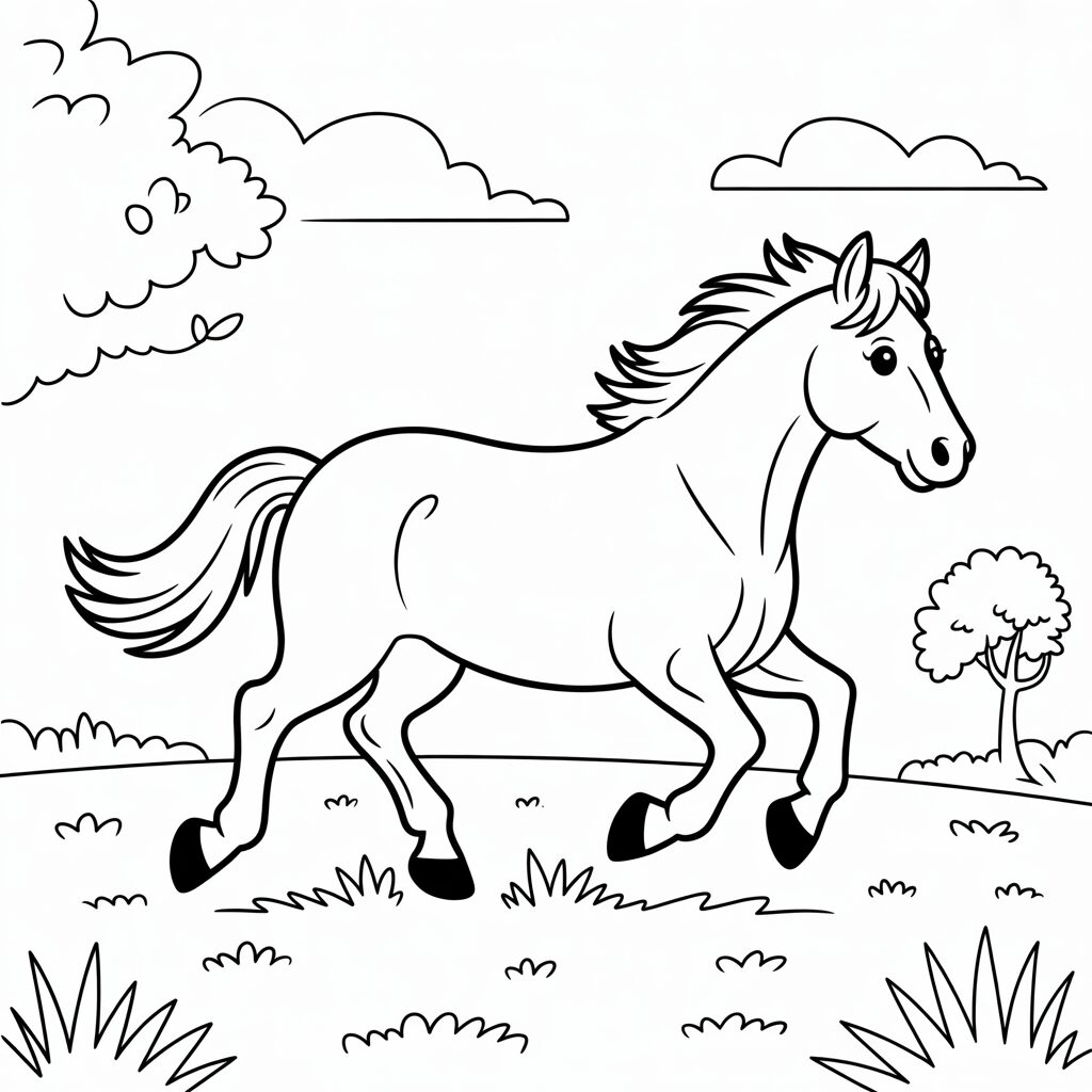 Pferd auf der Wiese Malvorlagen herunterladen