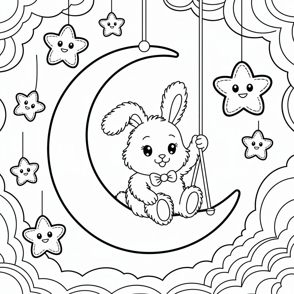 Süßes Häschen mit Sternen Ausmalbild