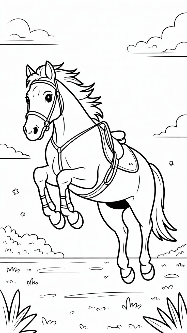 Springendes Pferd Ausmalbild kostenlos als PDF