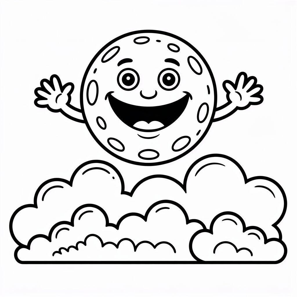 Fröhlicher Vollmond auf den Wolken Ausmalbild