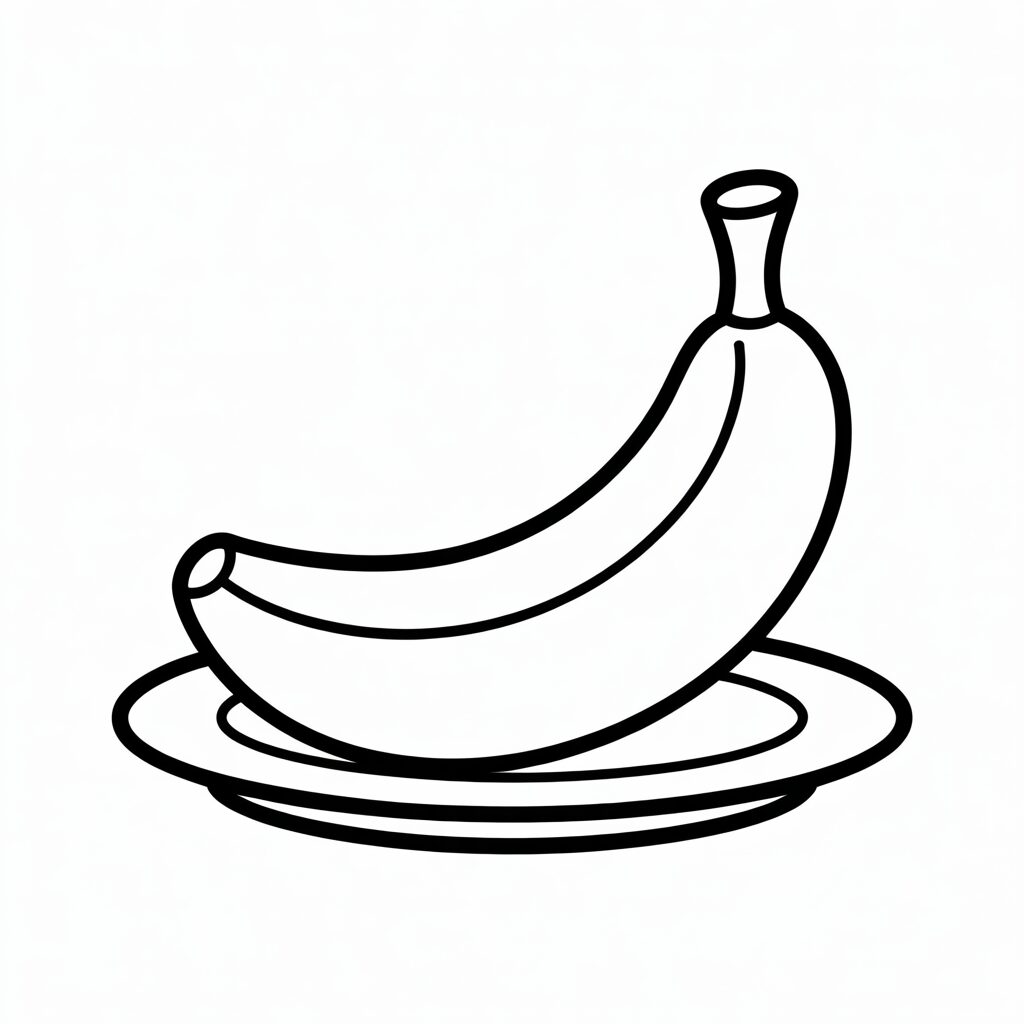 Banane auf dem Teller Ausmalbild als kostenloses PDF