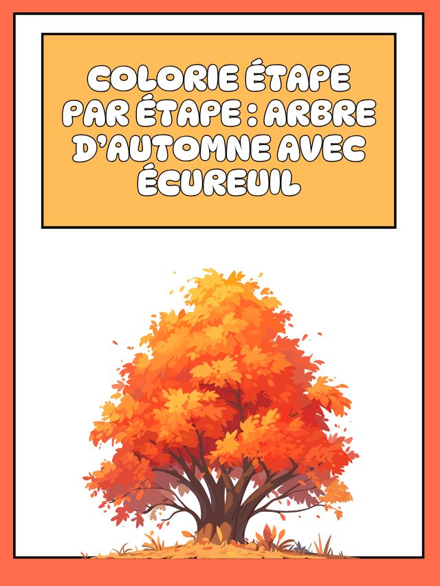 Colorie étape par étape : Arbre d’automne avec écureuil