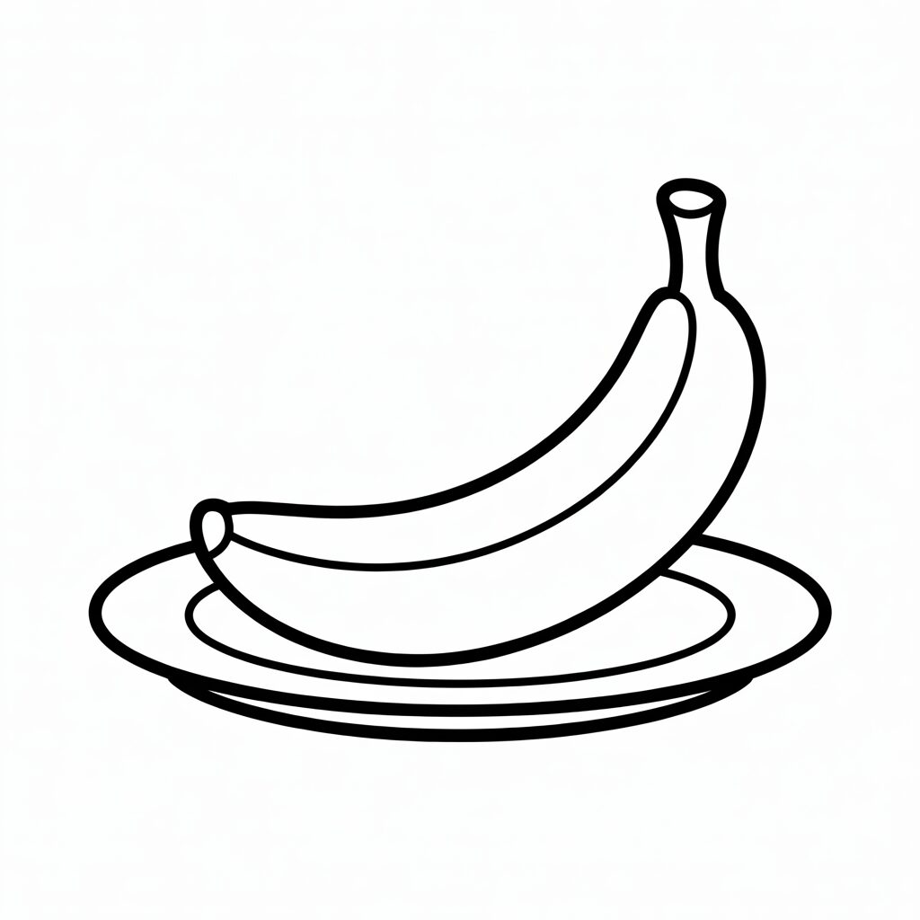 Einzelne Banane auf einem Teller – free Printable zum Ausmalen