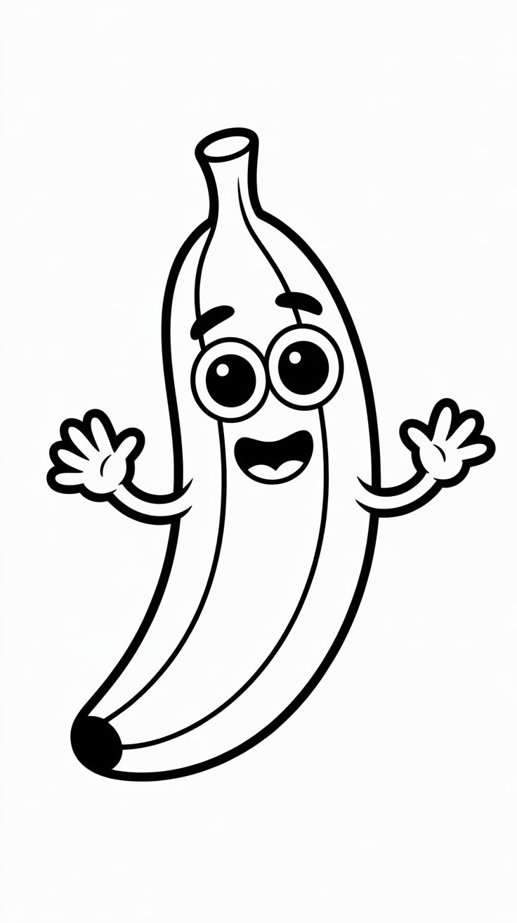 Witzige Banane mit Armen und Gesicht – als PDF kostenlos