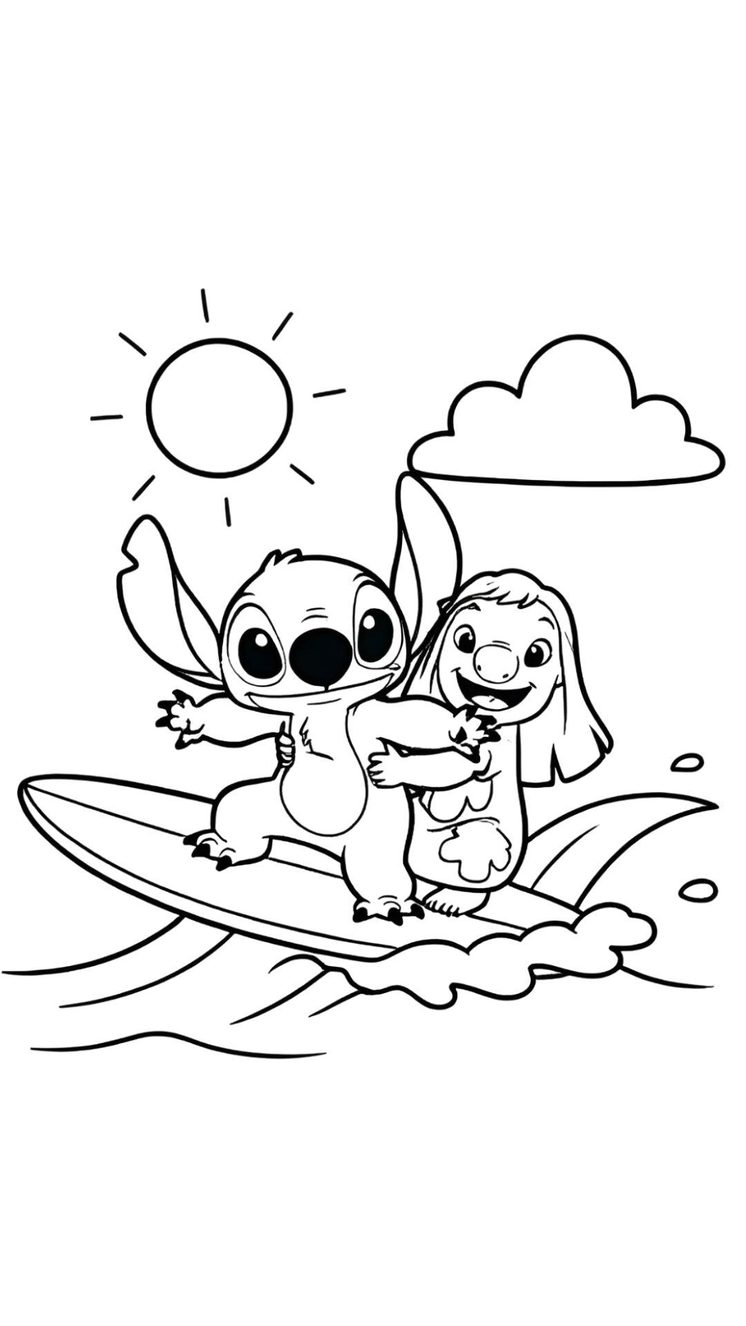 Lilo und Stitch Surfen Ausmalbild